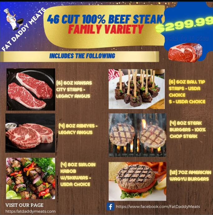 46 Cut 100% Beef Steak Family Variety - Fat Daddy Meats
